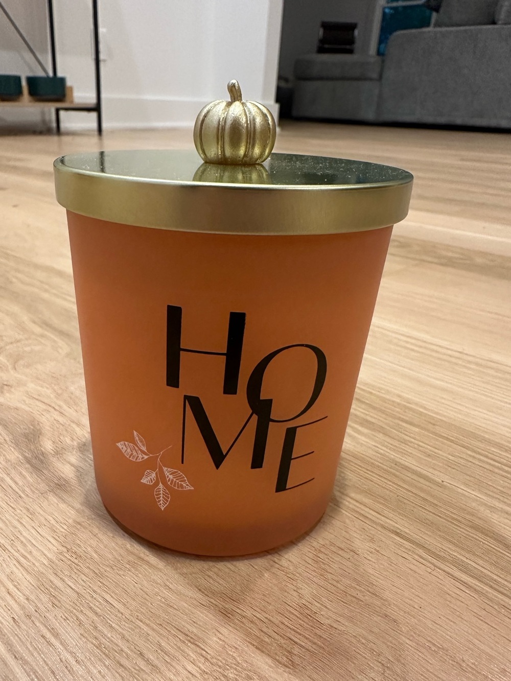 Decorative Pumpkin-Lid Candle Jar - Orange & Gold